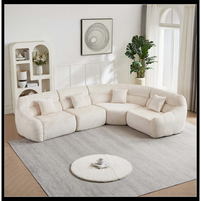 [Vidéo] Canapé modulaire de coin incurvé de luxe moderne de 123,2 pouces, canapé modulaire en chenille nuage, quatre coussins, canapé de salon à quatre places surdimensionné à haut dossier, aucun assemblage requis, beige