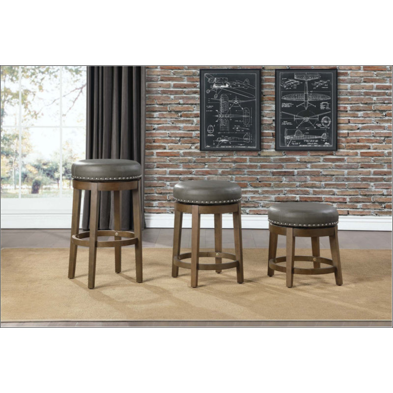 Ensemble de 2 tabourets pivotants ronds, ensemble de 2 sièges pivotants en similicuir et garniture cloutée, Gris brun
