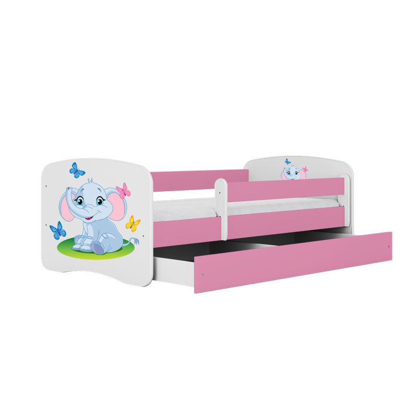 Cicero Drawer Convertible Bed and Mattress, European Toddler (80 x 180 cm), Pink/White