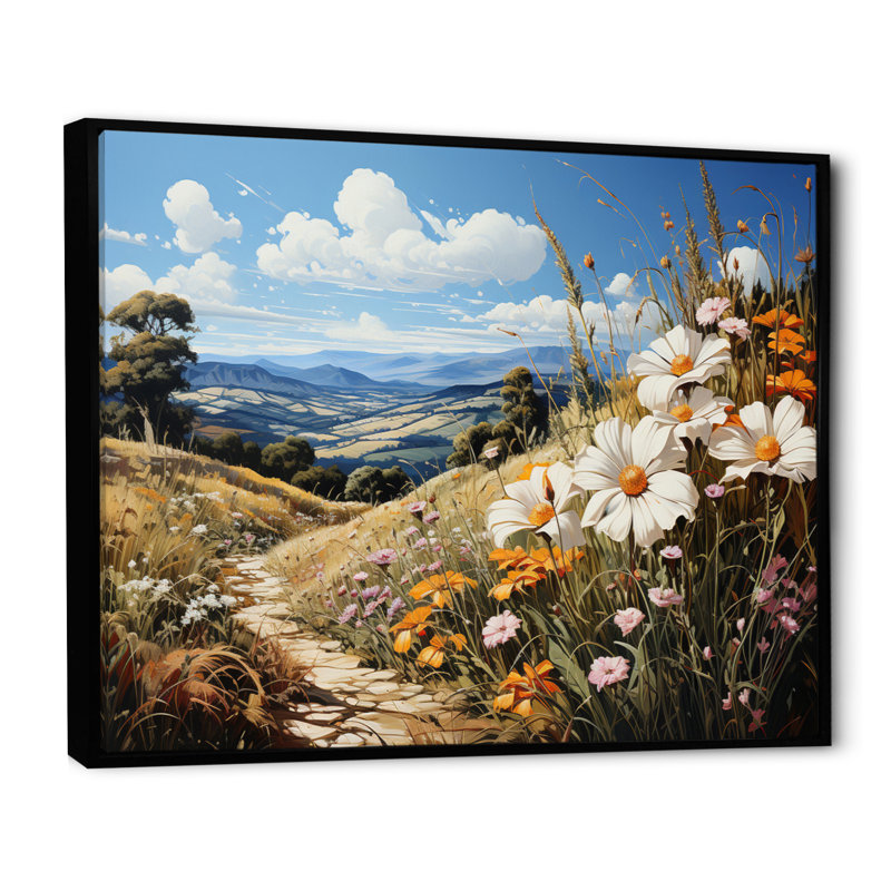 Bleuet des champs de maïs - impression, H 30 po x l 40 po x P 1,5 po, Cadre flottant noir