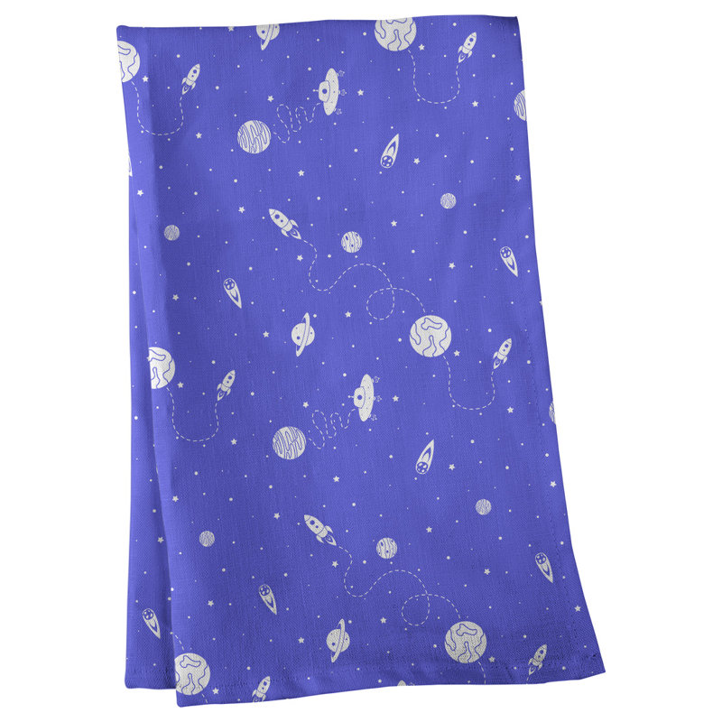 Serviette de thé à motif extérieur space, Polyester sergé, Bleu