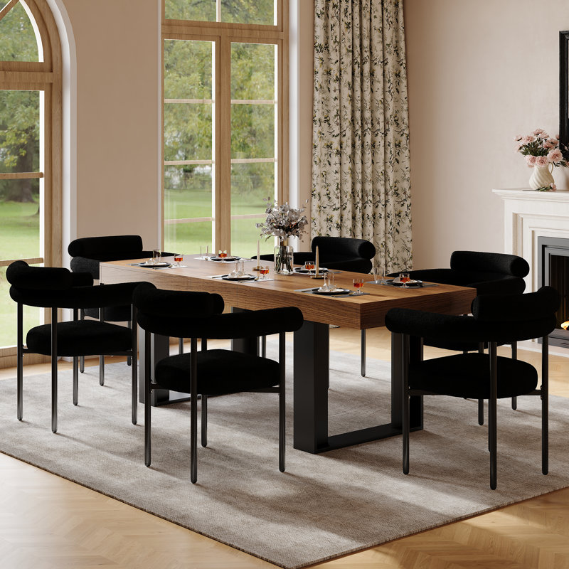 6 - Person Dining Table Sets With Rectangular Extendable Dining Table & 6 Upholstered Chairs, Brown/Black