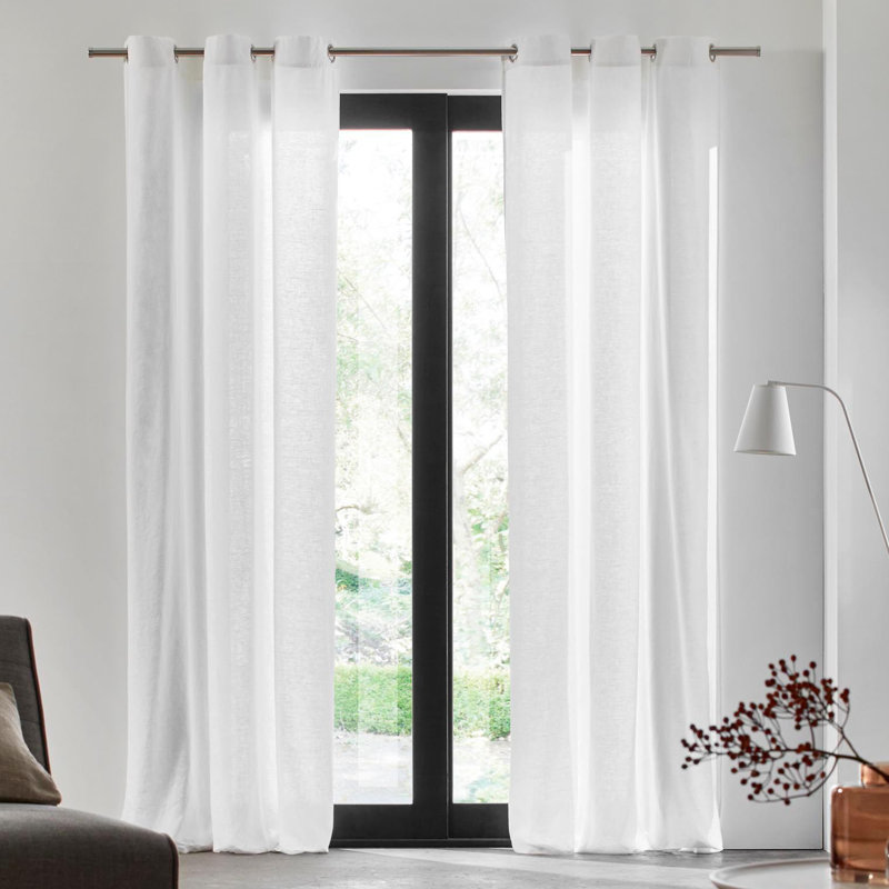 Carlina Linen Semi Sheer Single Curtain Panel, White, 200cm W x 280cm L