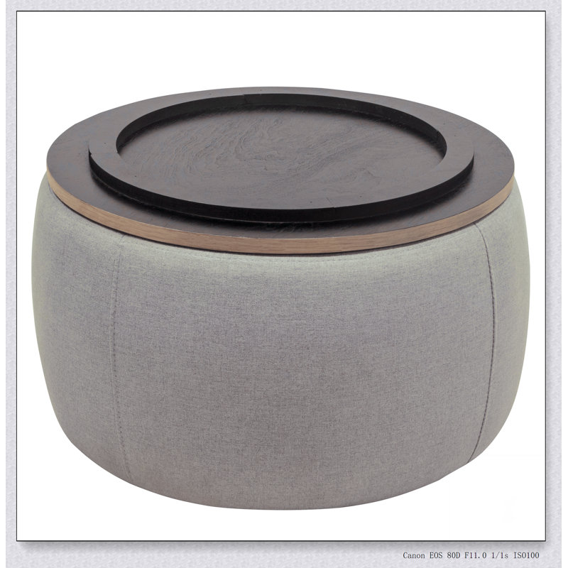 Round Storage Ottoman, 2 in 1 Function, Work as End table and Ottoman