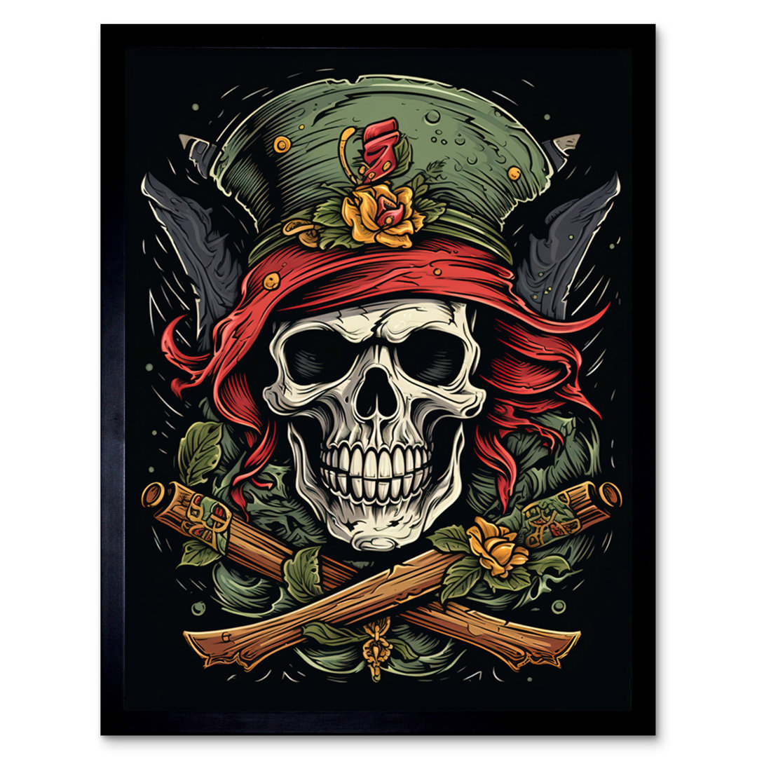 Armadillo Pirate Skull Hat Old School USA Tattoo Ink Body Rockabilly Americana - Single Picture Frame Print