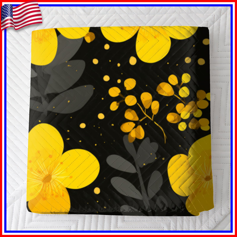 Couvre-lit matelassé jaune à motif floral toutes tailles, Grand lit