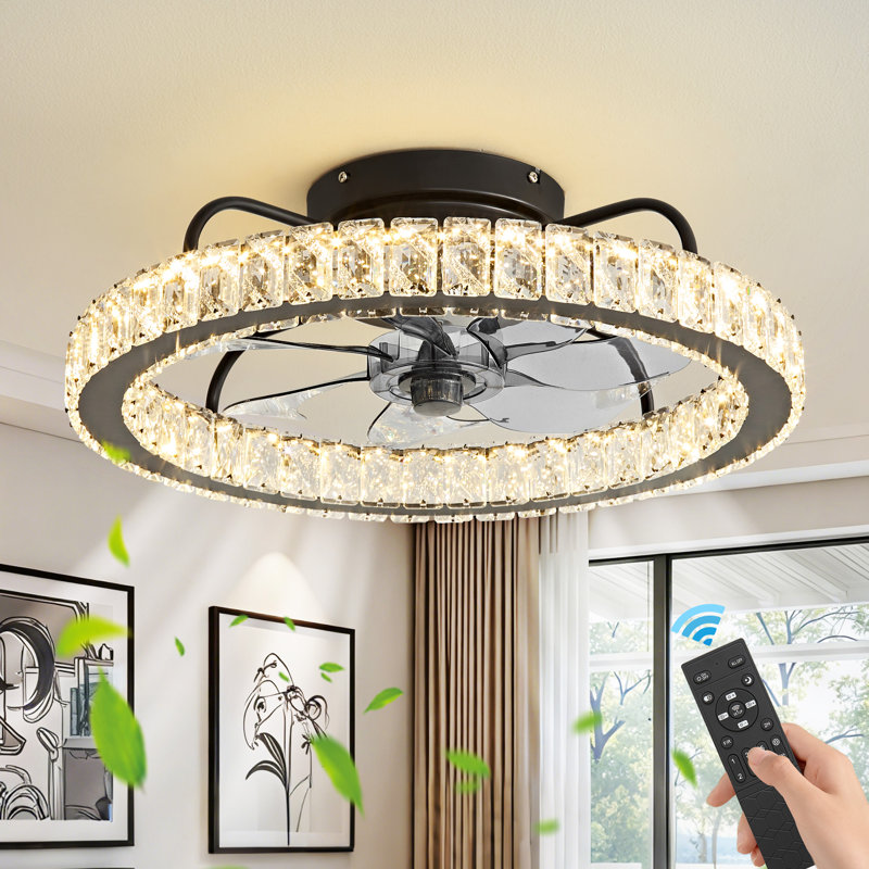 20" Crystal Ceiling Fan With Remote, Luxury Modern Chandelier Ceiling Fan