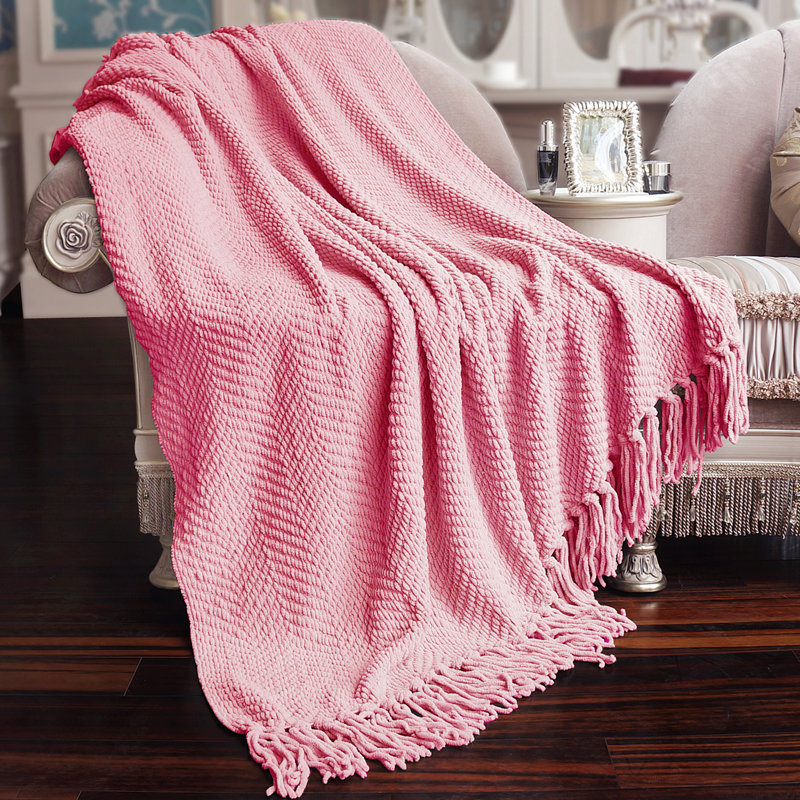 Tweed Knitted Throw Blanket, 60" x 80", Strawberry Ice