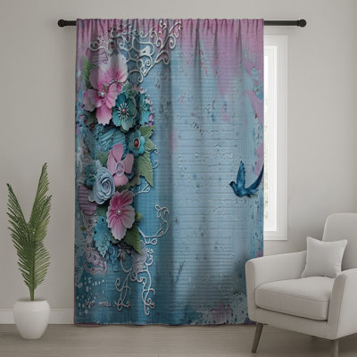 Floral Window Curtains, Art Sheer & Blockout Curtains - 1 Panel