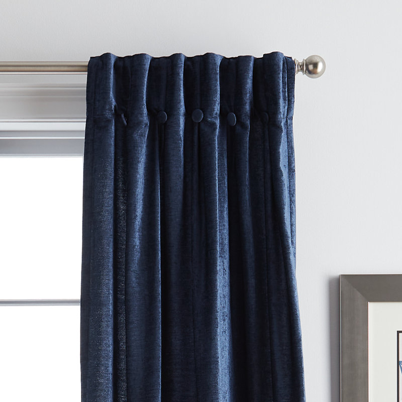 Indigo Polyester Room-Darkening Pleated Curtain Panel Pair