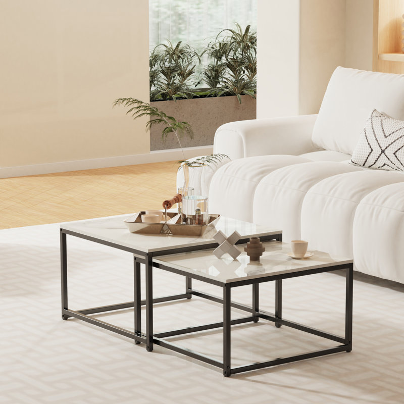 Stone Top Nesting Coffee Table, White