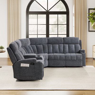 7-Piece Manual Reclining L-Shaped Sectional Sofa With Center Storage Console & Cup Holders