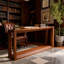 Console rectangulaire en placage de bois massif avec beaucoup de rangement, idéale pour le vestibule et le salon-994633613