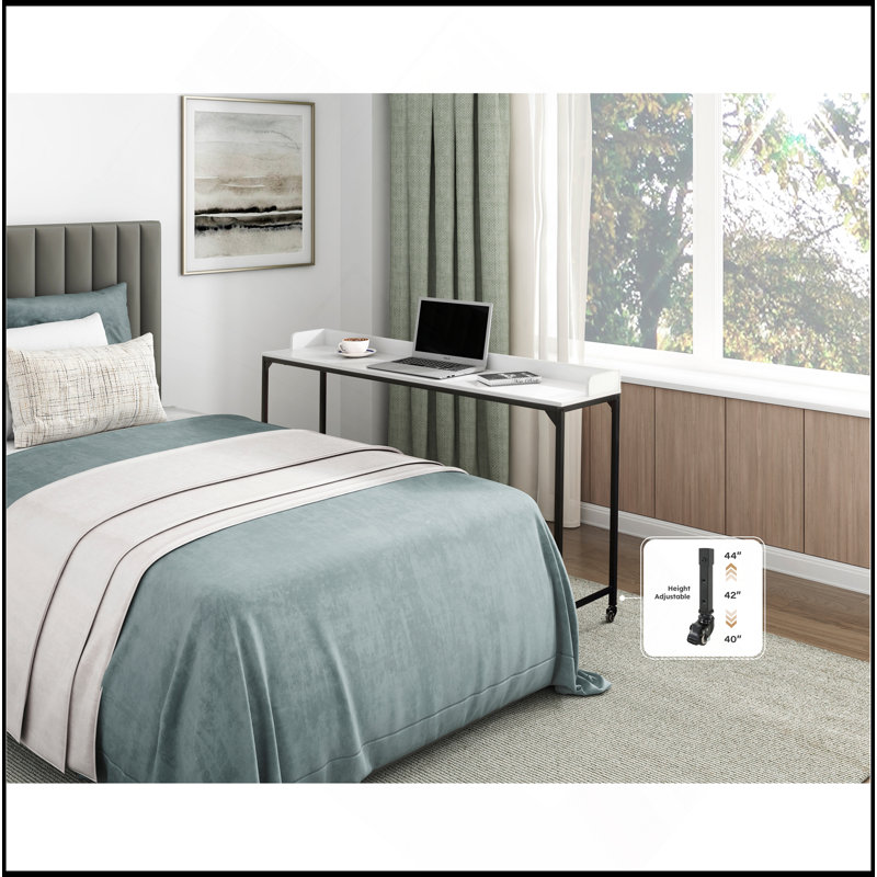 Multipurpose Over The Bed Desk With Adjustable Height, Metal Legs With Casters, Overbed Table 1Pc, Laptop Table For Bed, Breakfast Table