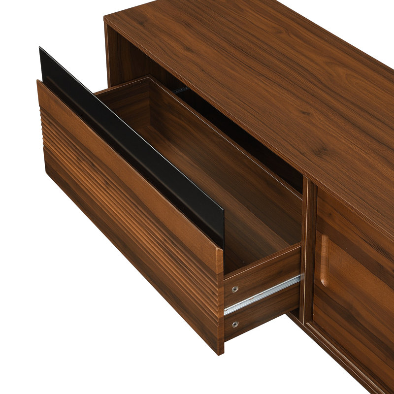 Modern TV Stand For Tvs Up To 75 Inches, Entertainment Center With Storage Space, Sliding Doors, Adjustable Shelves And Metal Frame, Mid Century Modern Media TV Console Table