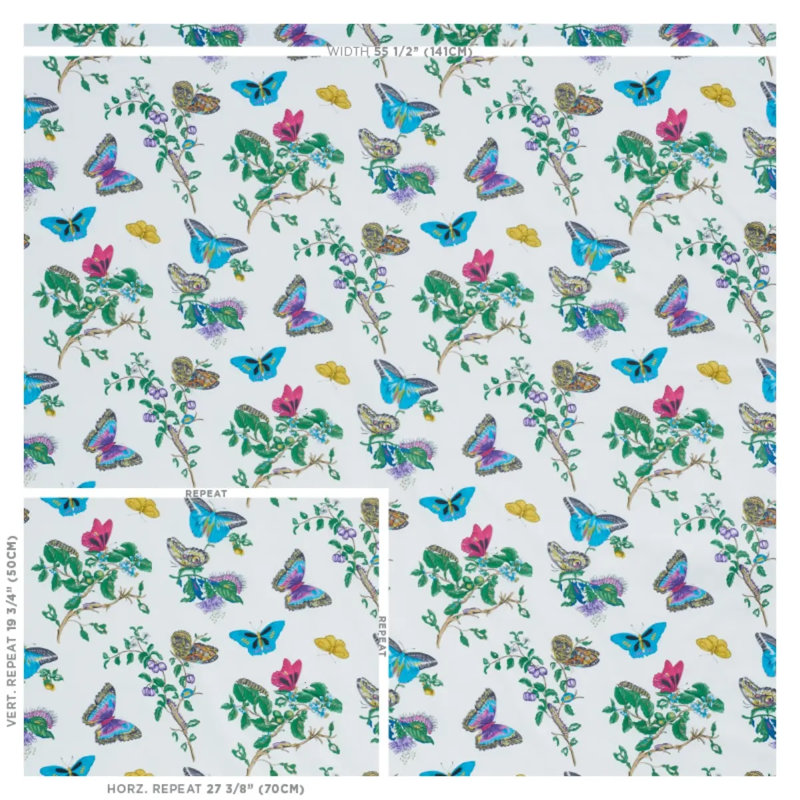 Baudin Butterfly Chintz Fabric, Turquoise