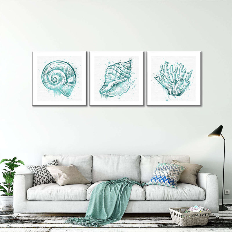 Coquillages et corail, reproduction sur toile, H 8 po x l 26 po