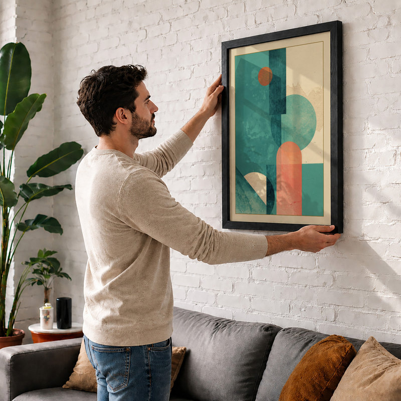 Geometric Harmony Minimalist - Framed Print, A2 - 59.4 x 42.0 cm, Walnut