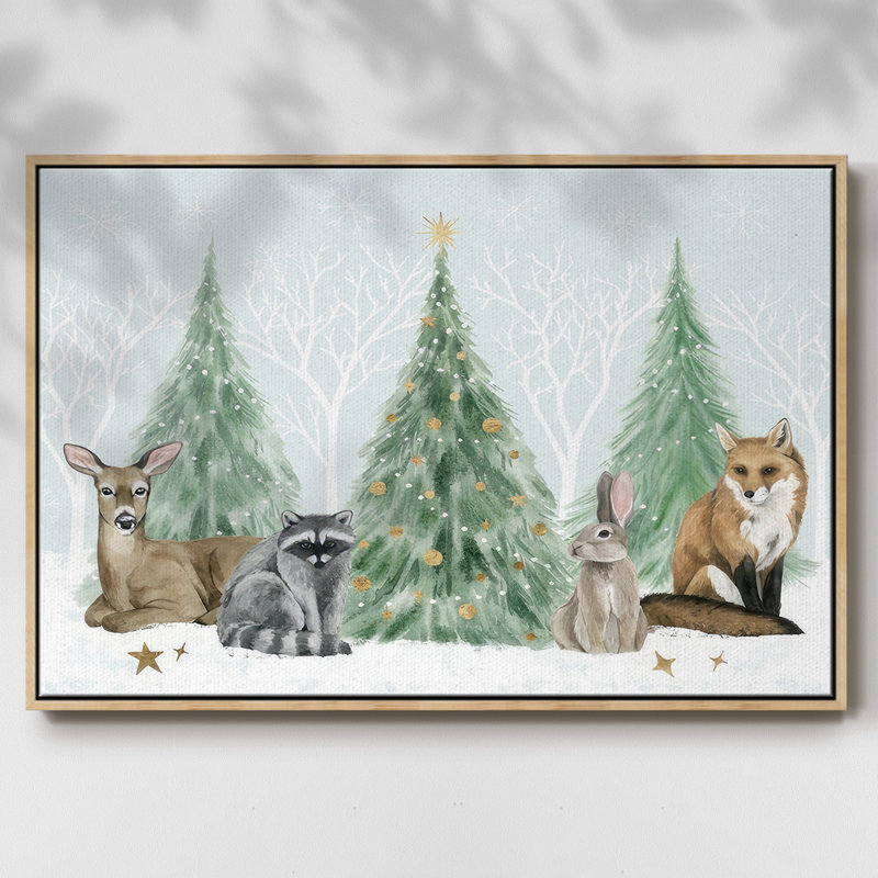 Collection de Noël dans la forêt, toile tendue avec châssis en A, H 27 po x l 41 po x P 1,5 po, Cadre naturel flottant