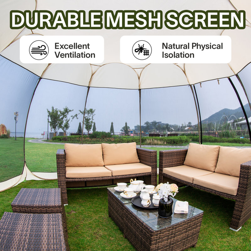 Beige Fiberglass Pop Up Patio Gazebo with Screen Room