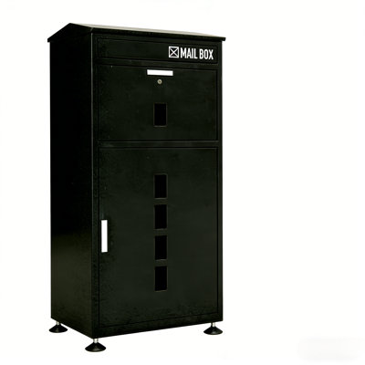KAER 2-in-1 Large Parcel Delivery Lockbox & Mailbox, Anti-Theft Outdoor Package Drop Box with Adjustable Feet, Weatherproof Security Cabinet for Porch (Black, 41.5"H)