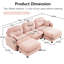 3 canapé modulaire rose avec courbe ergonomique, pour les espaces de lecture compacts en tissu de chenille en U, 2 coussins décoratifs, différentes combinaisons de pièces