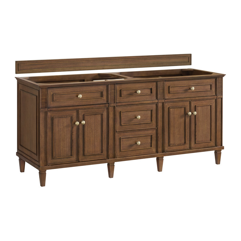 Lorelai 72'' W Double Vanity, Parisien Bleu, Mid-Century Walnut