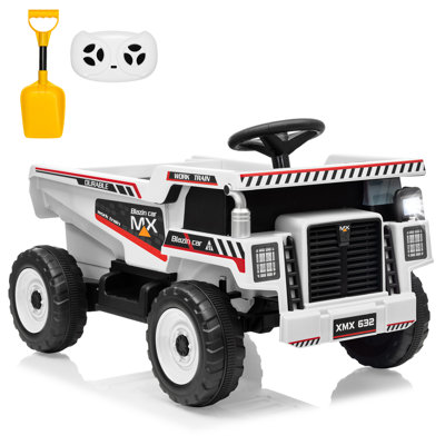 12V Kids Ride On Dump Truck, Electric Construction Vehicle with Remote Control, Dump Bed,Suspension,LED Lights & Music