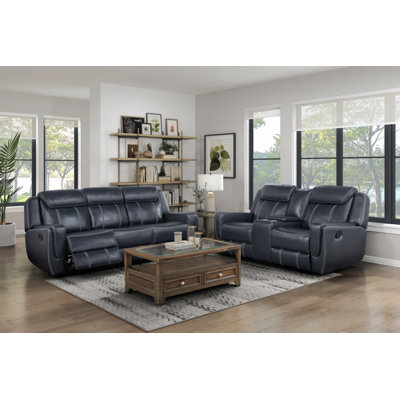 Furniture 2Pc Reclining Sofa Set  Breathable Faux Leather Upholstery Reclining Sofa Loveseat With Cup Holders, Power Outlets, USB Ports
