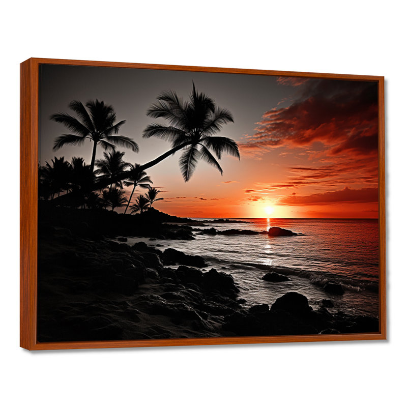 Hawaii Sunset Serenade I - Art mural d'Hawaï, H 16 po x l 32 po x P 1 po, Cadre flottant brun