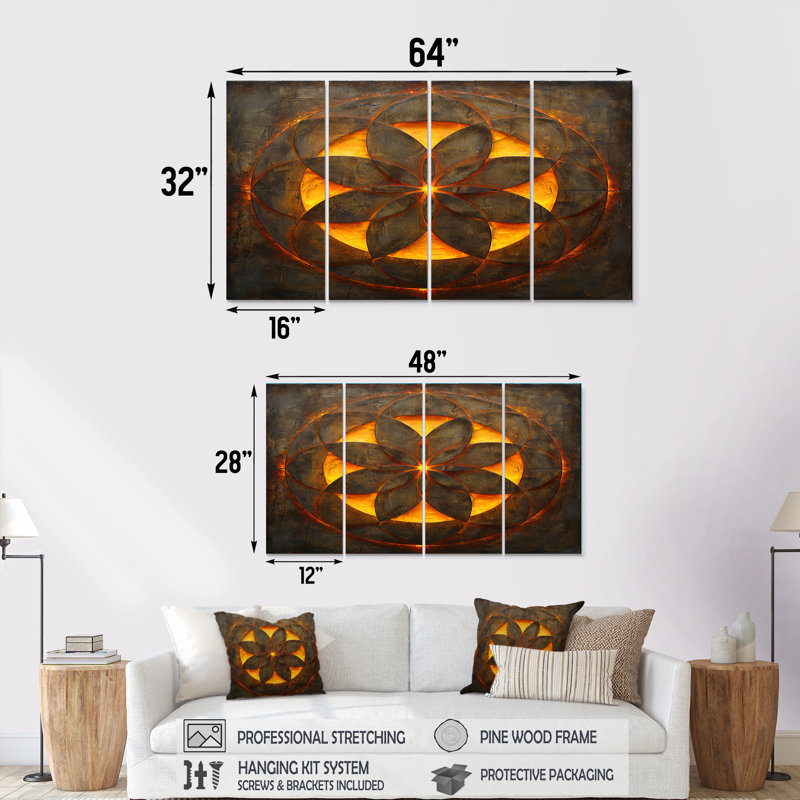 Fleur de vie arcane II - décoration murale géométrique 4 pièces, H 32 po x l 64 po