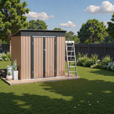 6x4 FT Metal Garden Shed with Hinge Door Pent Roof,Storage Shed for Patio Backyard