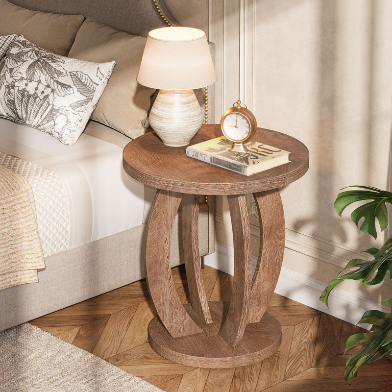 24-inch Tall Round Nightstand, Brown, Individual