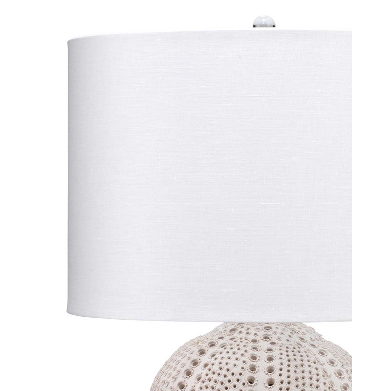 White Porcelain Table Lamp with Linen Drum Shade