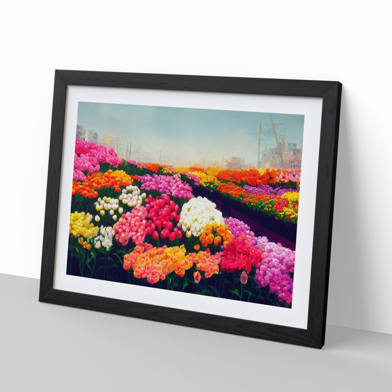 Beguiling Flower Market - Single Picture Frame Painting, Black Framed, 46cm H x 64cm W x 2cm D