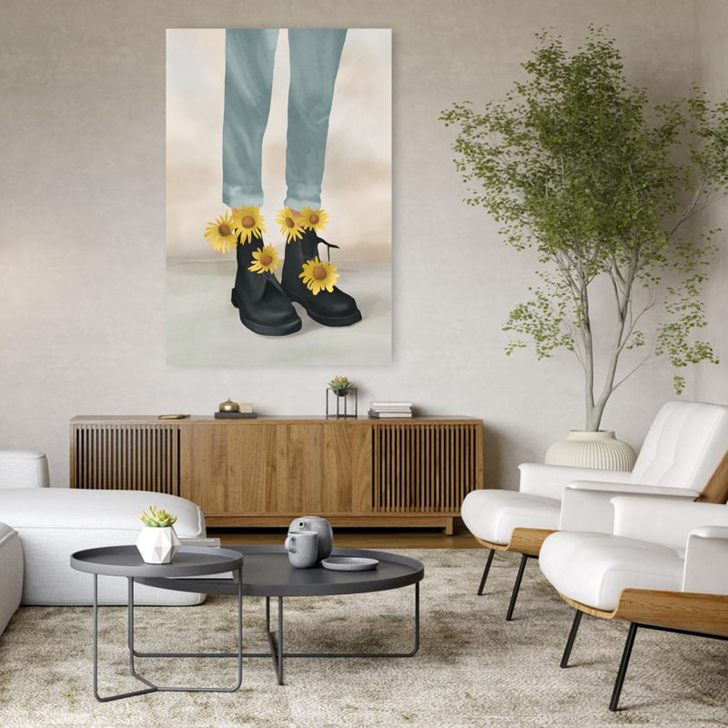 Denim tournesol bottes rustiques fantaisistes tournesol abstrait printemps art mural, H 48 po x l 32 po