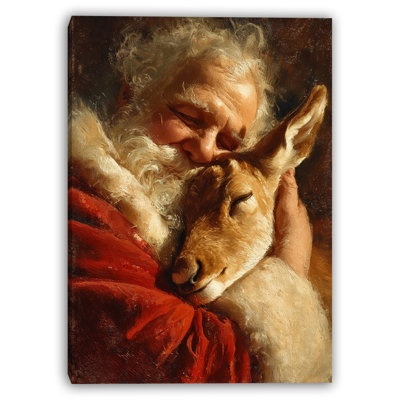 «Santa Hugging Reindeer», art mural sur toile tendue