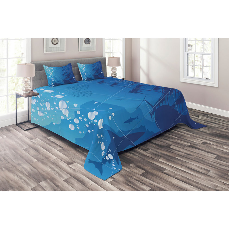 Coastal Polyester Coverlet, Queen Bedspread + 2 Shams