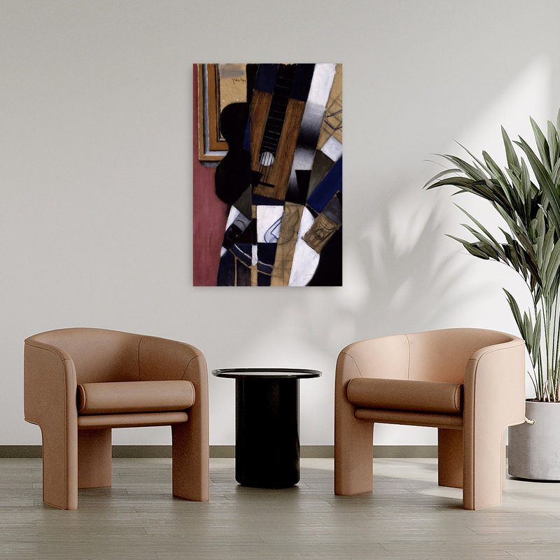 Guitare et pipe, 1913, estampe d'art mural abstrait contemporain, 36" H x 24" W