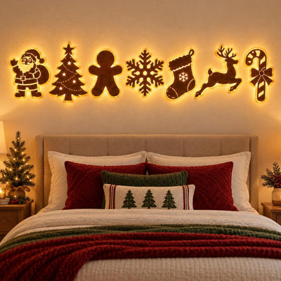Light Up Reindeer Silhouette Wall Lights, 7 Piece Backlit LED Christmas Wall Decorations with Adhesive Mounting