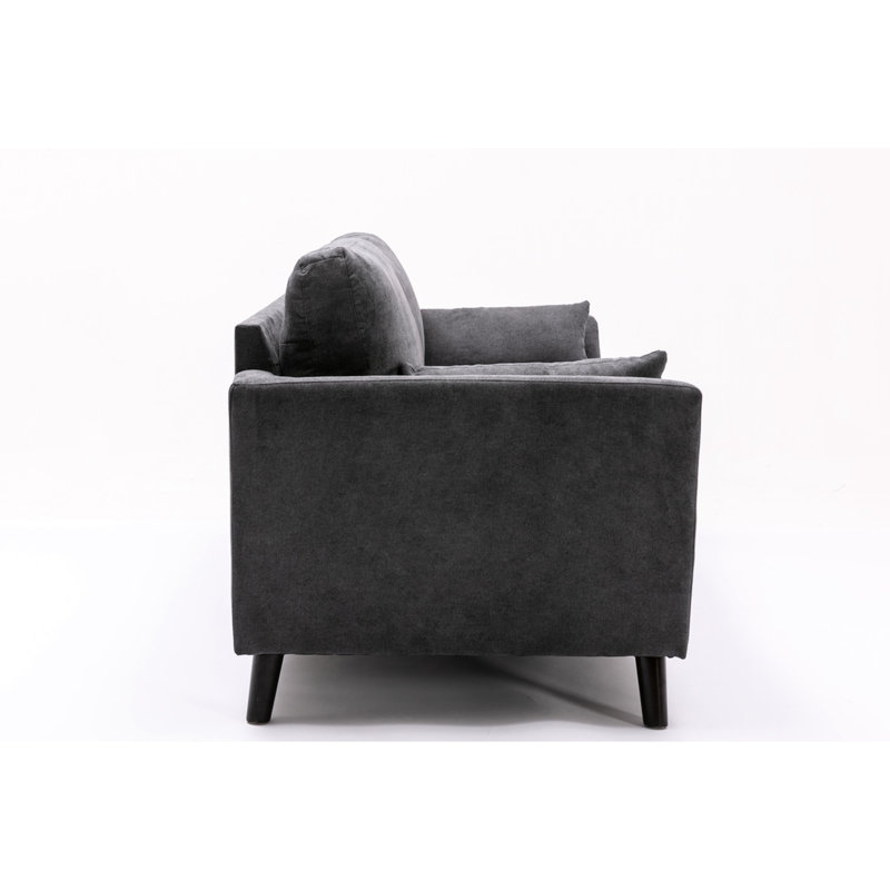 Canapé 77 po en tissu gris, 2 coussins décoratifs, siège à ressorts ensachés, coussins en velours gris, sièges de soutien, pieds