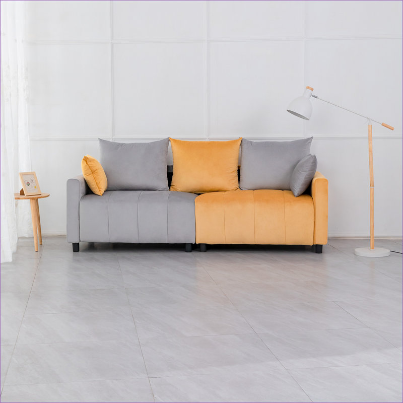 Canapés modulaires | Canapé moderne en velours 2 places 82 po, gris clair, moutarde, deux tons, jaune, facile à assembler pour le salon | Gris + jaune | Standard