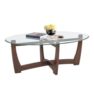 Table basse 48 "ovale en verre avec base en bois, cerisier