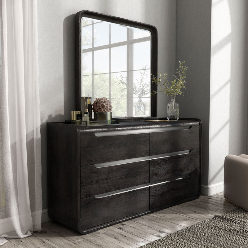 Ensemble commode 6 tiroirs et miroir 2 pièces Barry, Noir