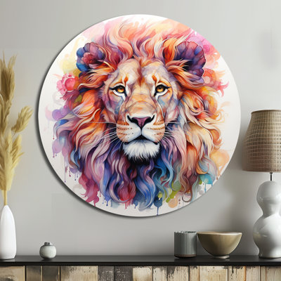Portrait de lion royal coloré - animaux, art rond en métal
