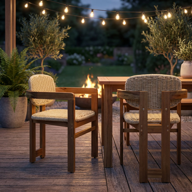 Ensemble de chaises d'extérieur en rotin tissé d'extérieur avec structure en bois massif, fauteuils de patio ergonomiques pour deux personnes