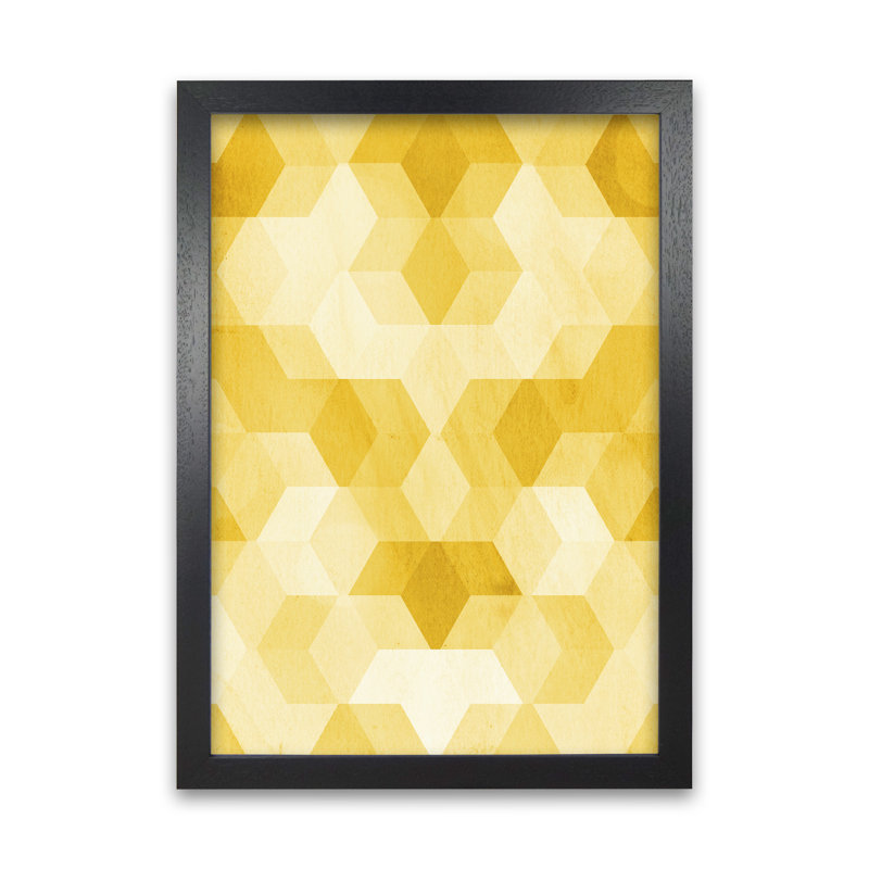 Yellow Hexagon Abstract B - Print, Black Frame, 42cm H x 30cm W x 3cm D