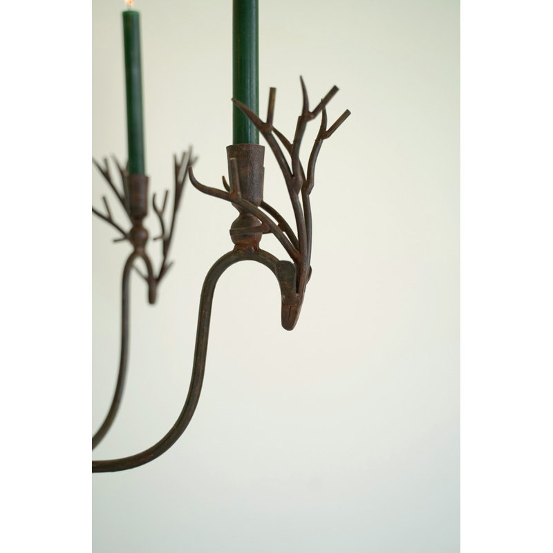  29" Deer Candelabra Forged Iron Rustic Brass Tabletop Centerpiece for Home Décor