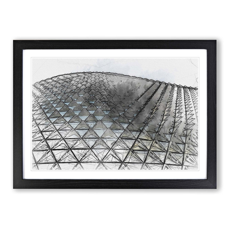 Architecture Sketch Vol.16 in Abstract - Picture Frame Drawing Print, Black Framed, 62cm H x 87cm W x 2cm D