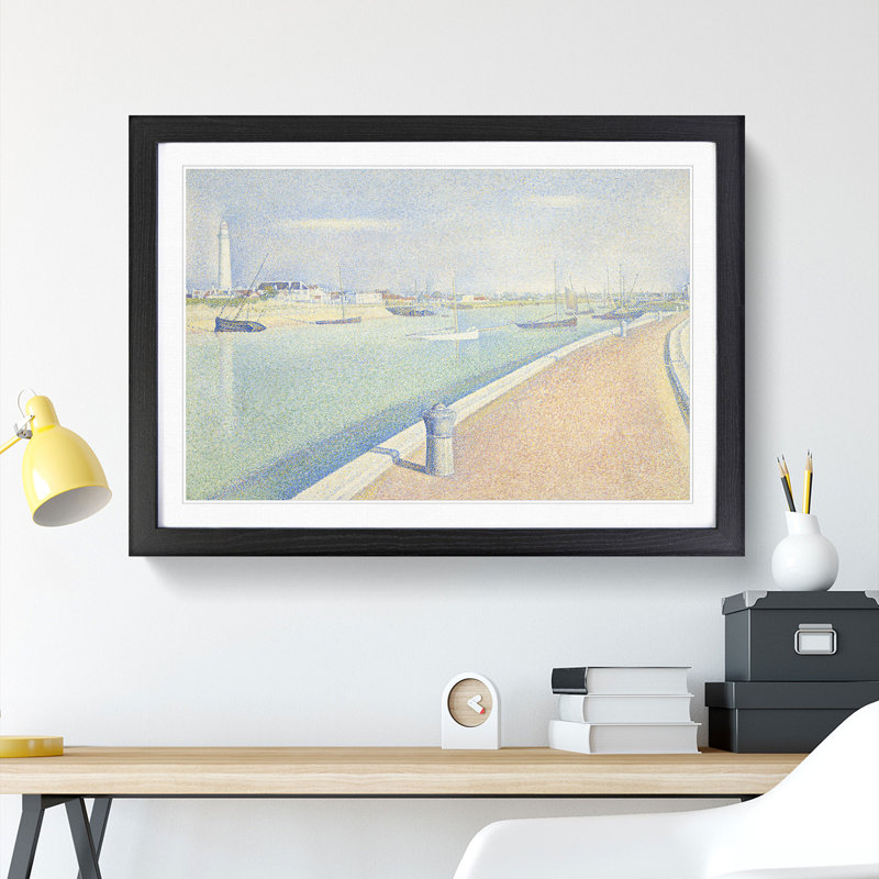 The Channel at Gravelines Vol.1 by Georges Seurat - Picture Frame Painting, 48cm H x 65cm W x 2cm D, Black Framed